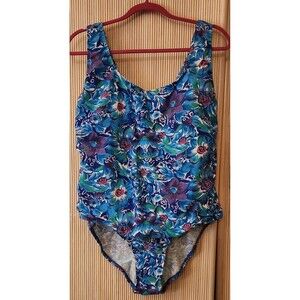 Honors Women's 22W Swimsuit One Piece Blue Floral Tropical Hawaiian NWT